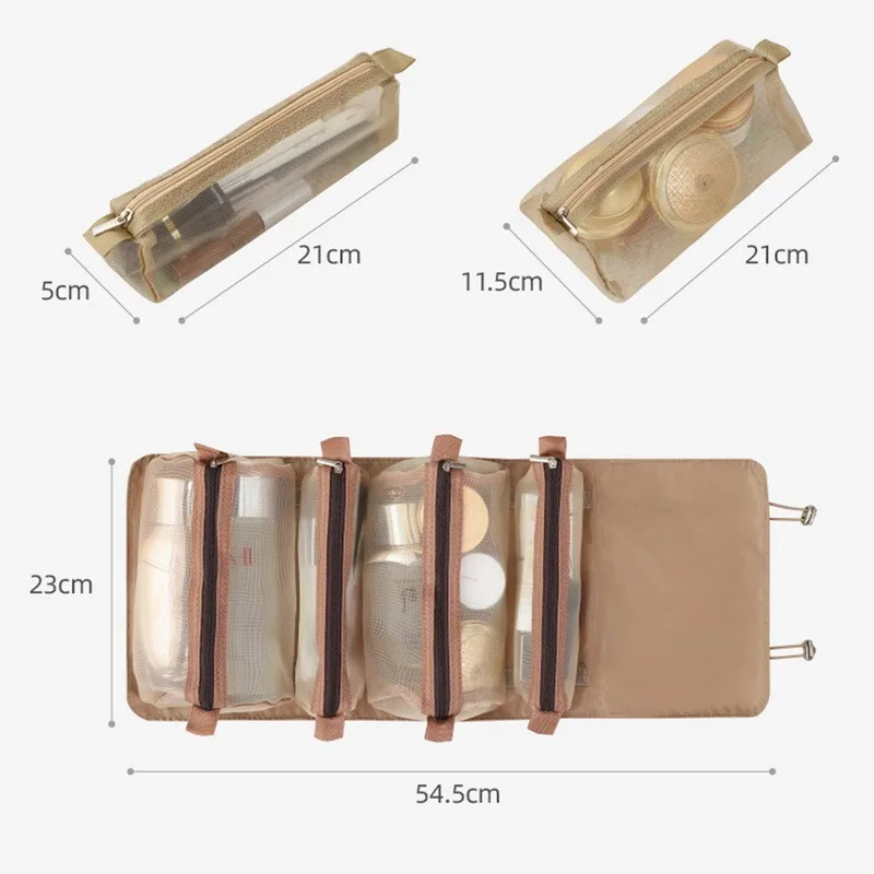 

Women's Cosmetic Bag Foldable Travel Storage Organizer Makeup Bag Hanging Nylon Mesh Separable Wash Toiletry Pouch Storage Bag
