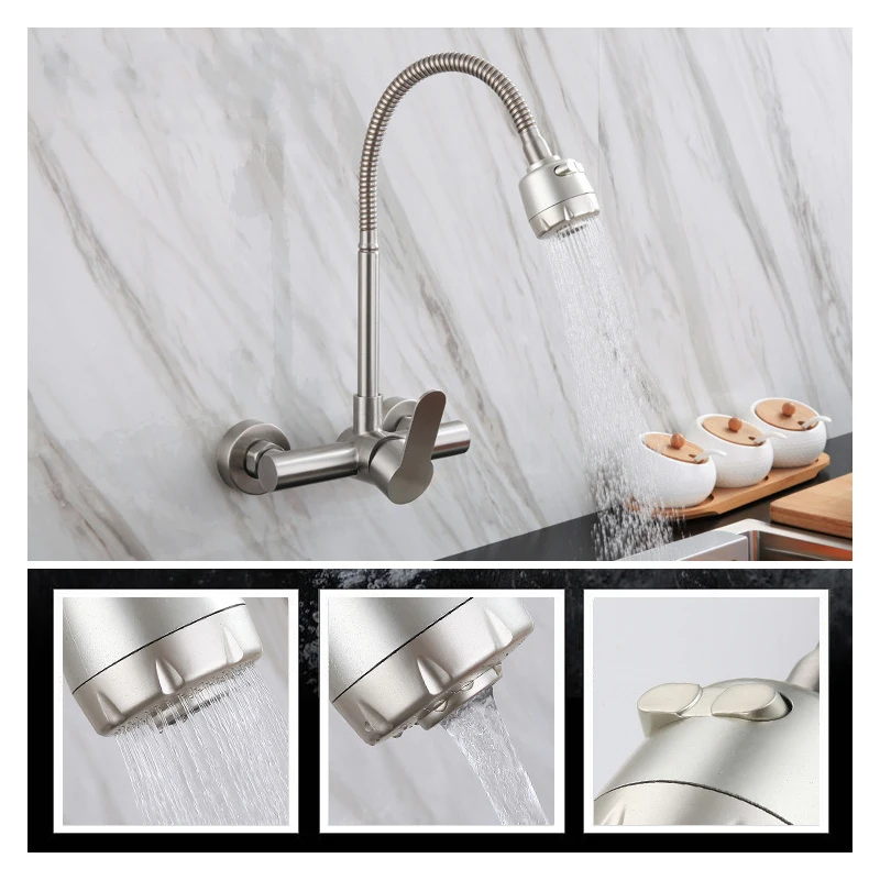 Настенный кухонный кран Pull Down Stream опрыскиватель Bubbler из нержавеющей стали кран для раковины гибкий шланг с двойными отверстиями Смеситель для холодной и горячей воды