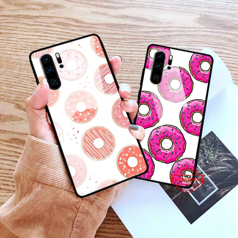 

pink sweet donut Hot Glass Case for Huawei P10 lite P20 Pro P30 P Smart honor 7A 8X 9 10 Y6 Mate 20