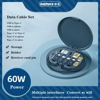new arrival remax 60w fast charging multi function data cable mobile phone holder storage box with retrieve card pin
