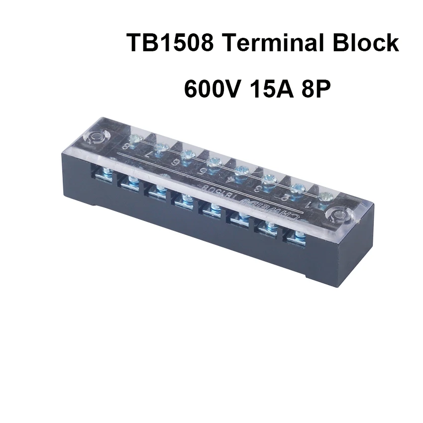 TB1508 2 шт. двухрядный винтовой клеммный блок полоса 8P 15A/600 в электрический провод