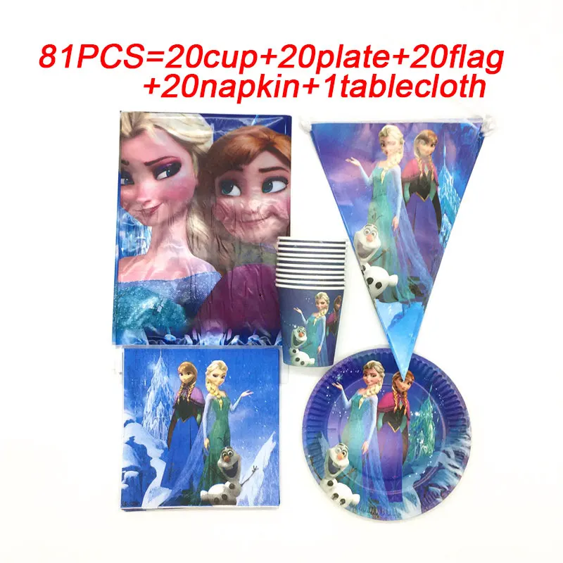 Disney Принцесса День Рождения Замороженные вечерние Эльза Принцесса Набор украшения вечерние принадлежности тарелка чашки баннер для детей декор для вечеринки в честь Дня Рождения