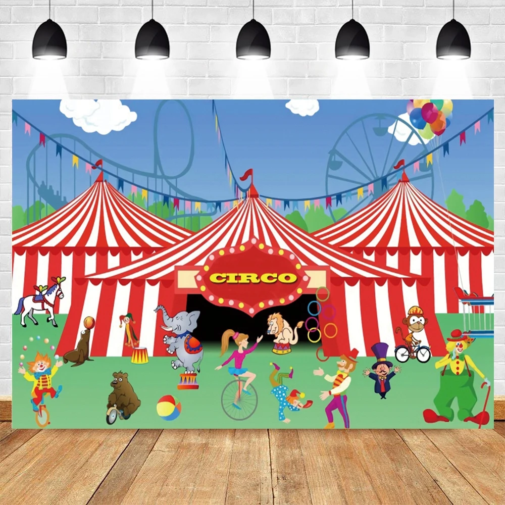 

Red Circus Photography Backdrop Carnival Carousel Tent Background Baby Shower Kids Birthday Party Banner Cake Table Background