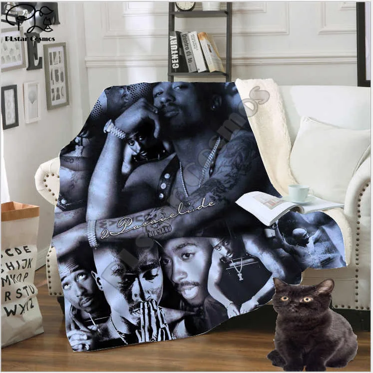 

Plstar Cosmos Hip Hop Rapper 2Pac funny character Blanket 3D print Sherpa Blanket on Bed Home Textiles Dreamlike style-12