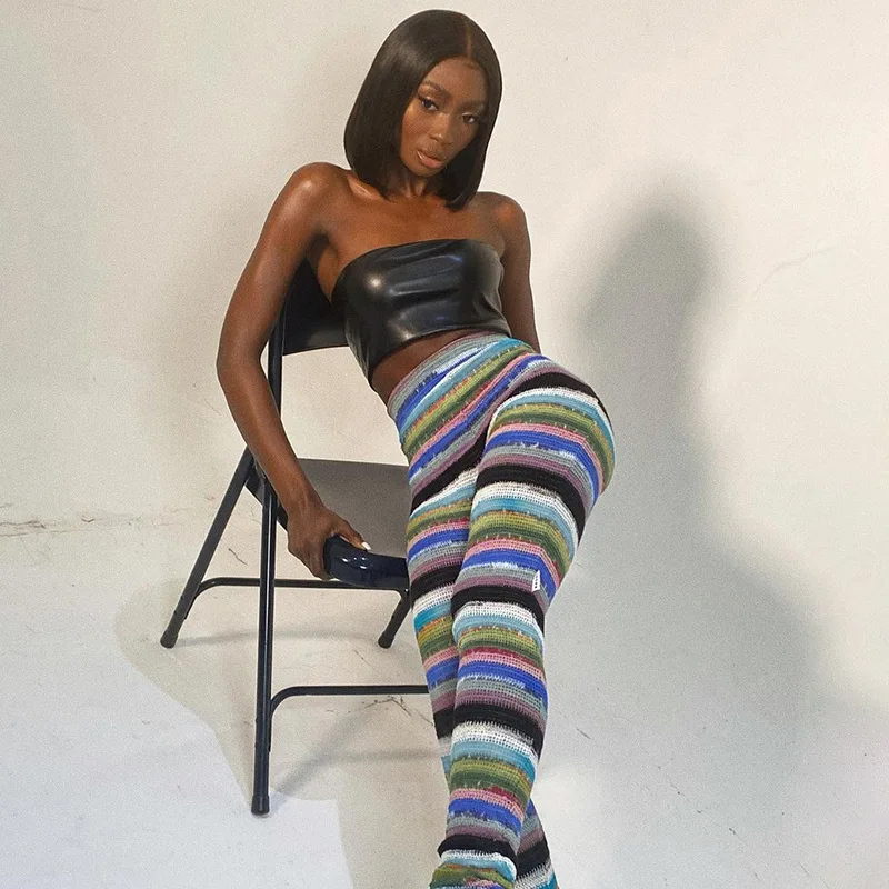 ArtSu Leggings Women Y2K Clothes Winter Pants High Waist Striped Printed Goth Leggins Push Up Workout Fitness Scrunch Leggings