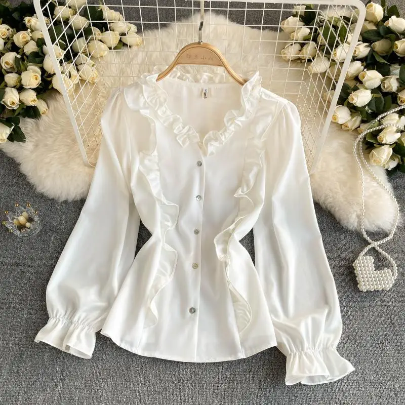 

Женская однобортная блузка с длинным рукавом, V-образным вырезом