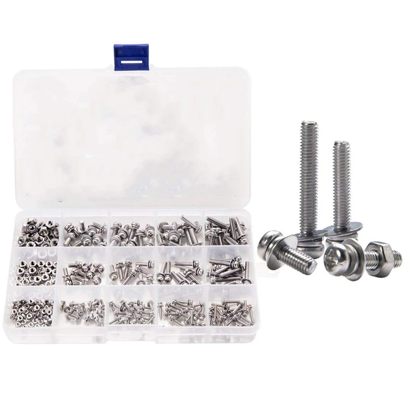 

320Pcs M2 M3 M4 Screws Pan Head Screws Bolt and Nut Flat Washers Machine Screws Set Stainless Steel Screws