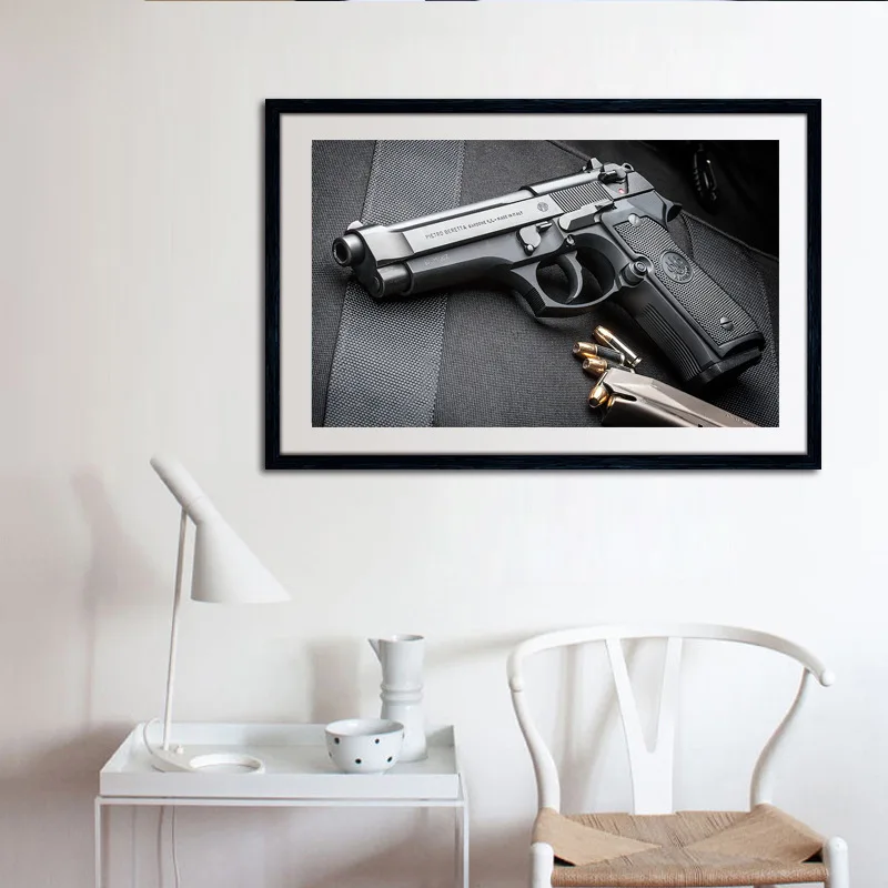 Pistol Decorative Painting Modern Style Canvas Poster Arms Wall Pictures for Living Room Man's Power | Дом и сад