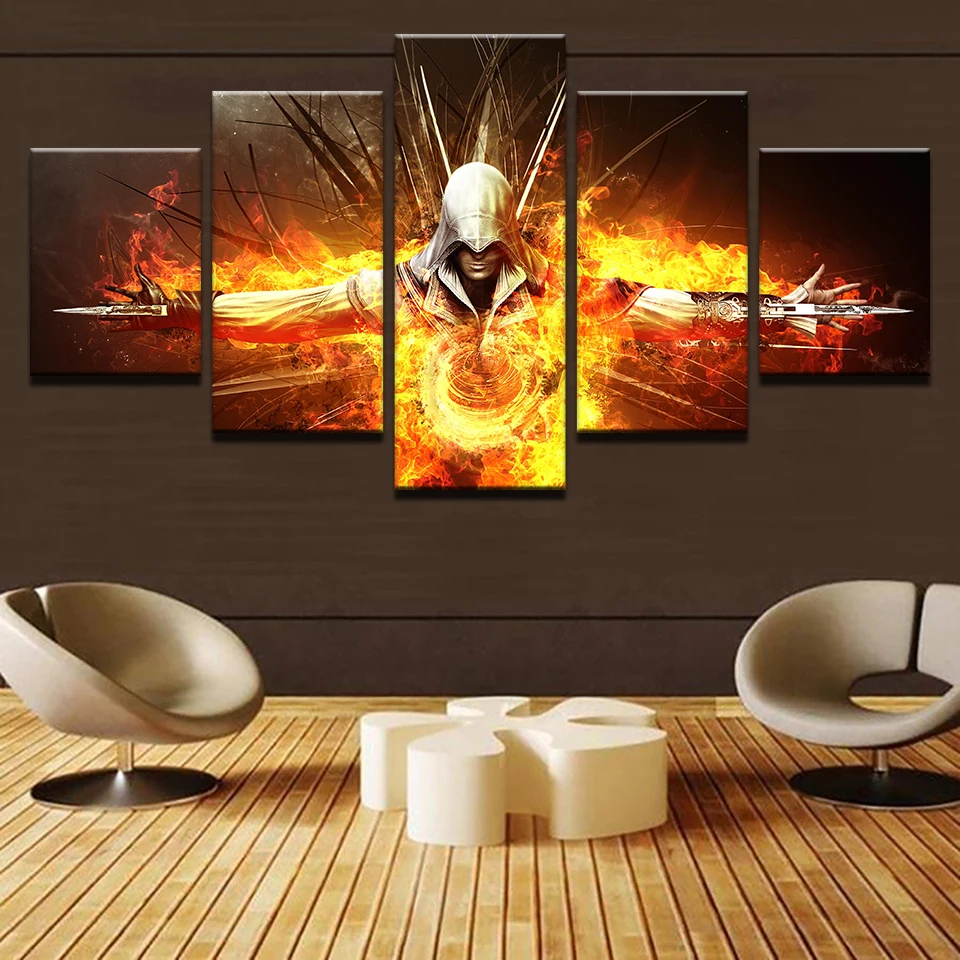 Assassin's огонь Creed холст картины HD Wall Art Рамки домашний Декор 5 шт. священный символ