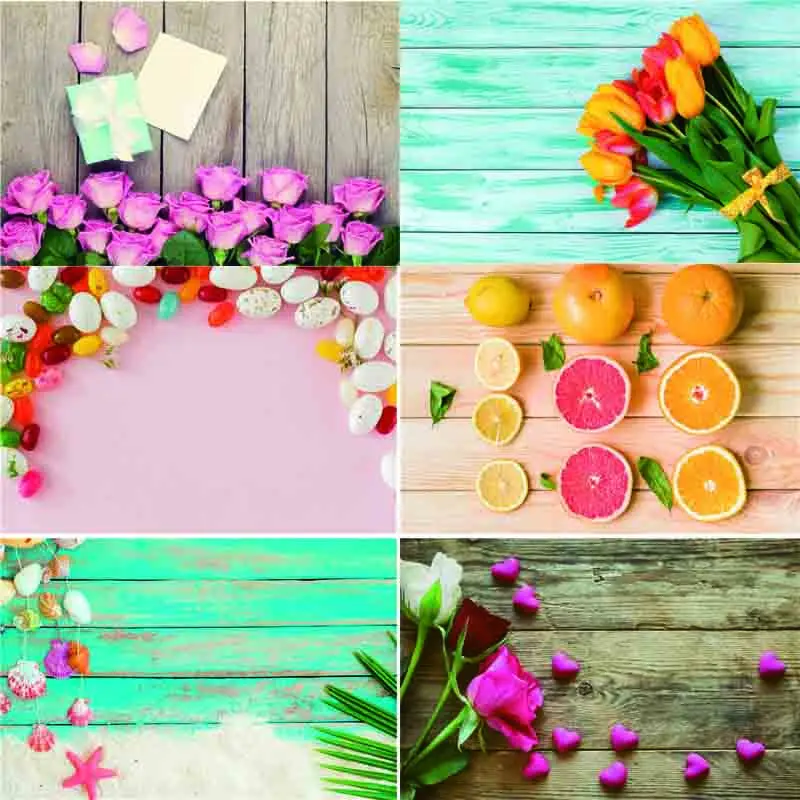 

Vinyl Custom Photography Backdrops Prop Flower and Wood Planks Theme Photography Background C20422-08