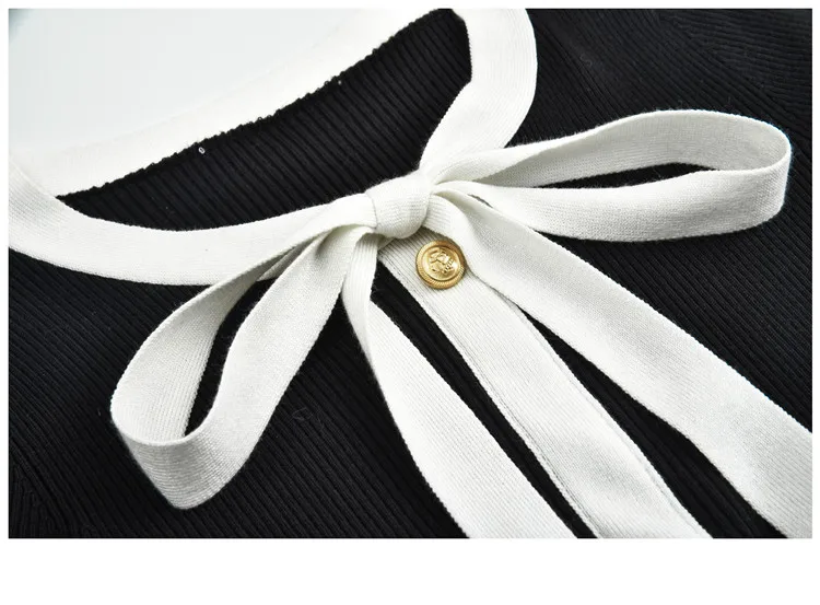 

2020 Autumn Vintage Elegant Knitted Long Dress Women Long Sleeve Bow Collar A-line Pleated Dresses Fashion Ladies Vestidos Femme