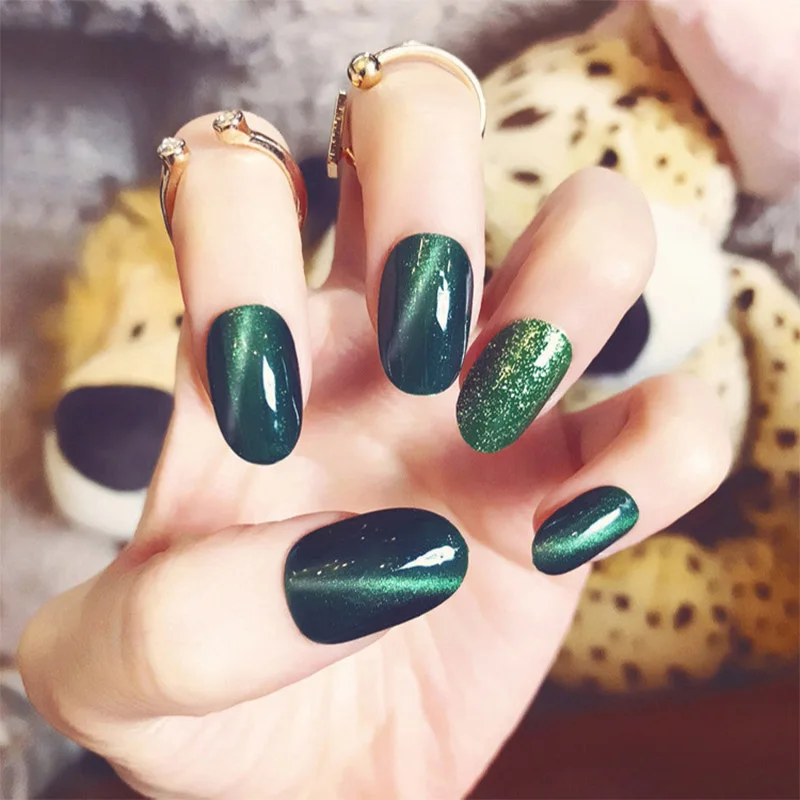 24 шт./Корд. Искусственные ногти с блестками нажимайте на популярные зеленые