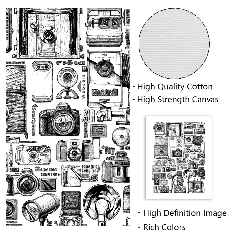 Винтажная Коллекция камер иллюстрации плакаты и принты черно-белая Картина на