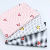 160x50cm twill cotton sewing fabric red gray black lattice heart making bedding hand made home decor cloth 160gm