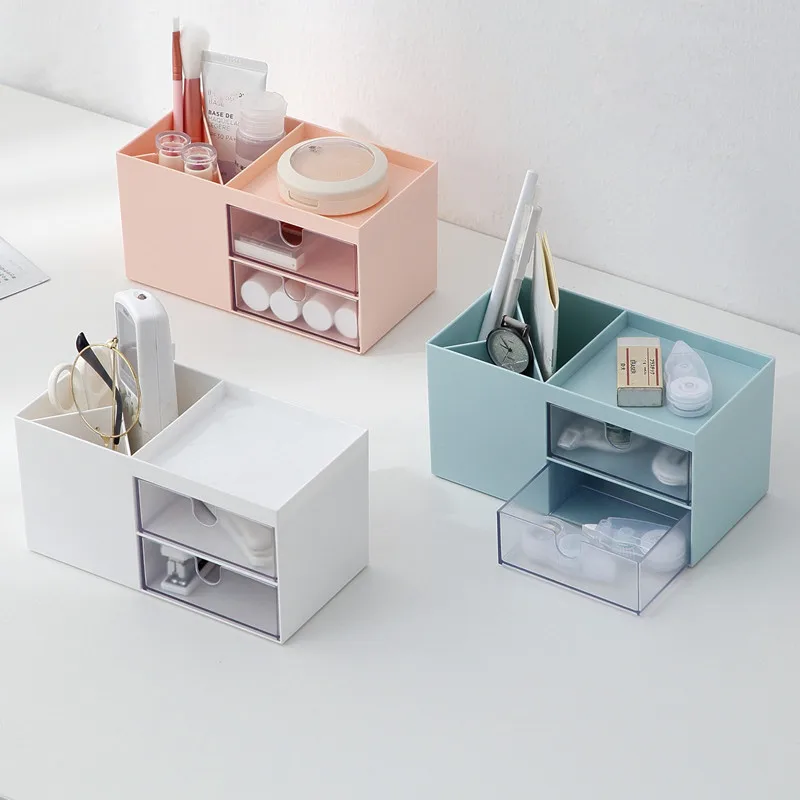 

Nordic Style Multifunctional Plastic Pen Holder Desk Organizer Cosmetic Storage Box Desktop Drawer Storage Organizer Sundries