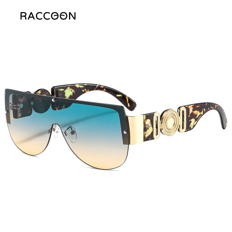 

2021 New Fashion Shield Sunglasses Women Men Green Leopard Luxury Gradients Lens Metal Frame Oval Brand Designer Goggle Uv400