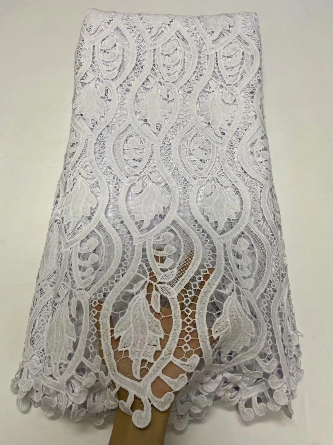 Новый дизайн чистый белый Африканский шнур гипюр кружевная ткань 2020 высокое