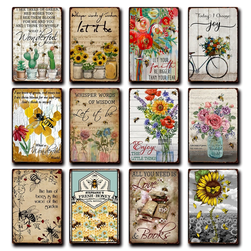 [Kelly66] осторожно Let It пчелы цветок Мёд с принтом You Are My Sunshine Оловянная