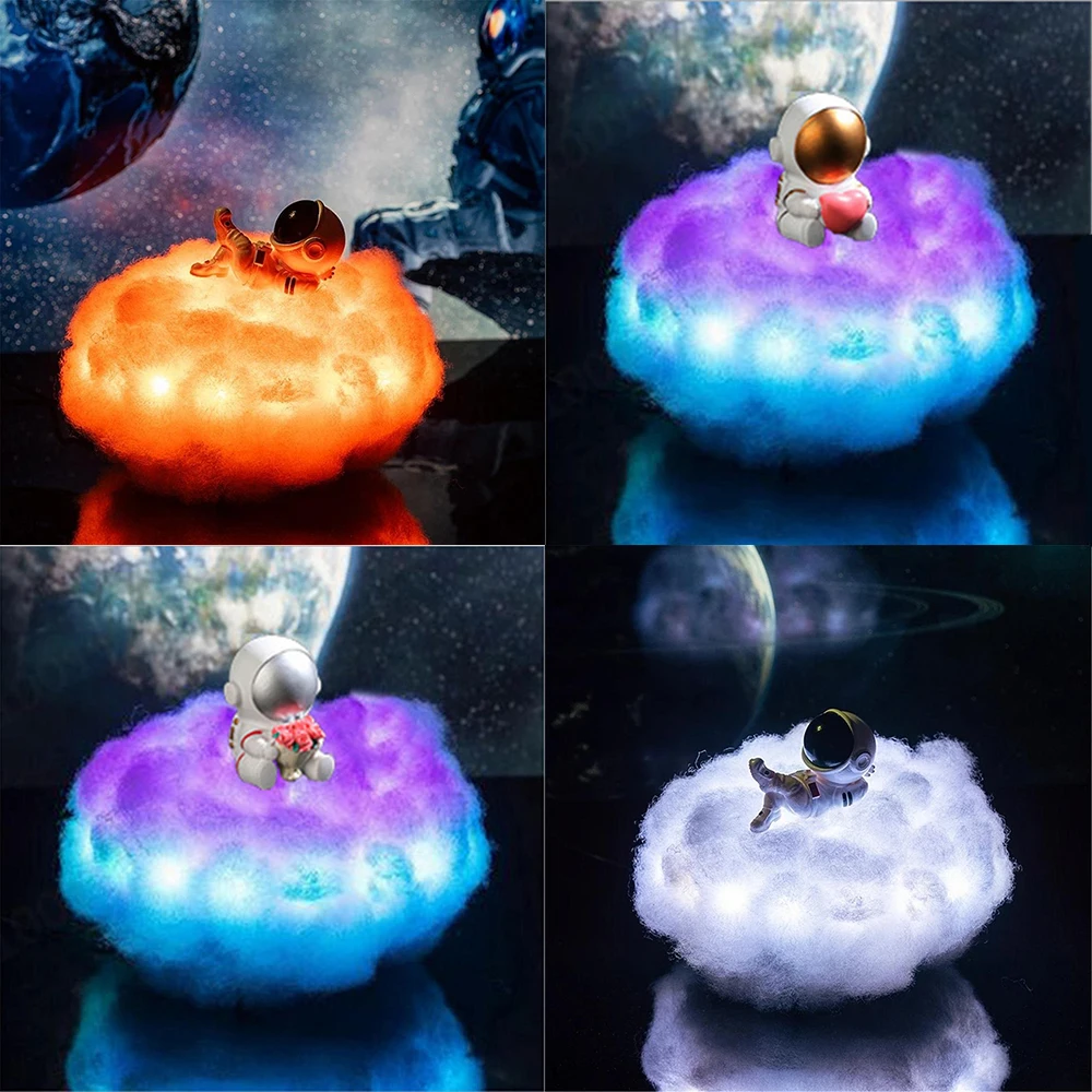 

2022 New LED Colorful Clouds Astronaut Lamp With Rainbow Effect As Children Night Light Creative Birthday Gift USB Bedside Lamp