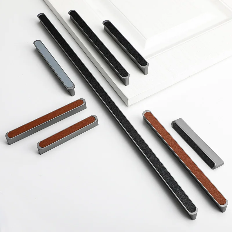 

Creative Wardrobe Handle Gray Light Luxury Lengthened Nordic Minimalist Cabinet Drawer Furniture Black Brown Leather Handle