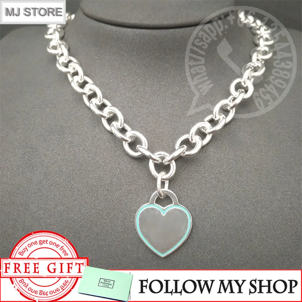 

Original 925 Sterling Silver Necklace Enamel Heart Shaped Necklace For Women Beautiful Charm Necklace Luxury Brand Jewelry Gift