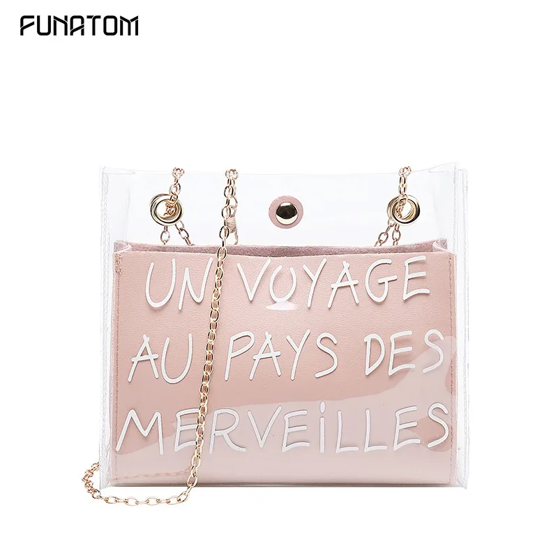 Женская сумка на плечо с буквенным принтом модная цепочка из ПВХ + ПУ прозрачная