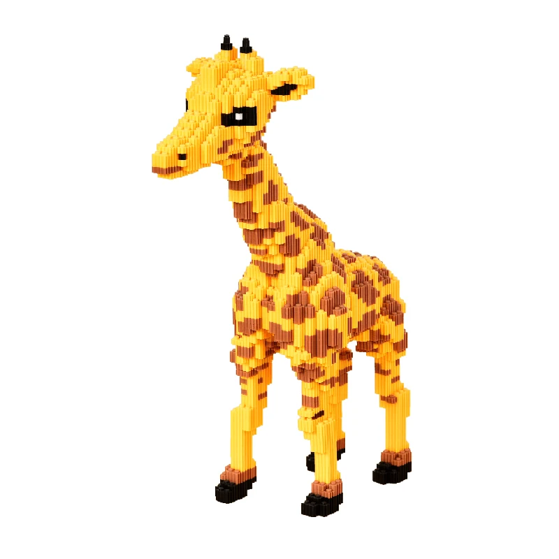 

DUZ 8639 Cartoon Yellow Giraffe Stand Animal Pet 3D Model DIY Mini Building Blocks Bricks Toy for Children 42cm tall no Box