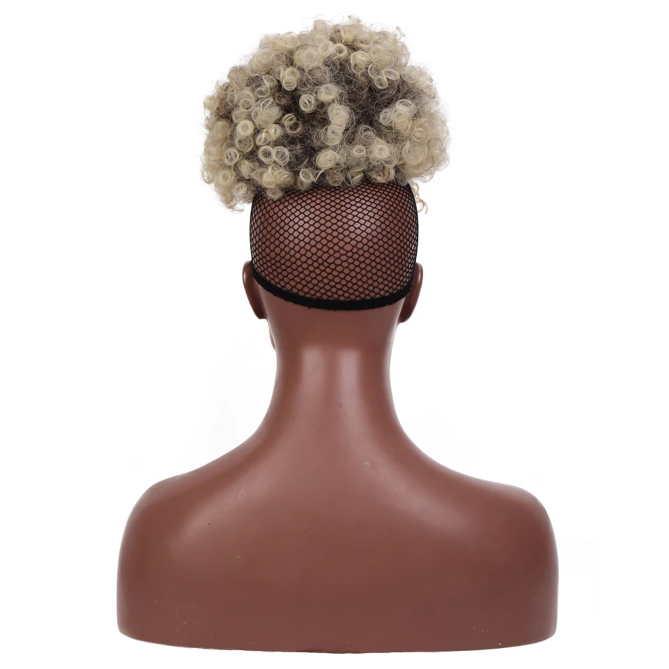 

AILIADE Synthetic Short Afro Kinky Hair Bun with Bangs Drawstring Chignons Pony Tail Clip in Hair Extension on Puff Hair Bun