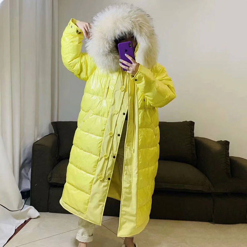 Женский пуховик с капюшоном YR105 зимняя длинная парка натуральным меховым