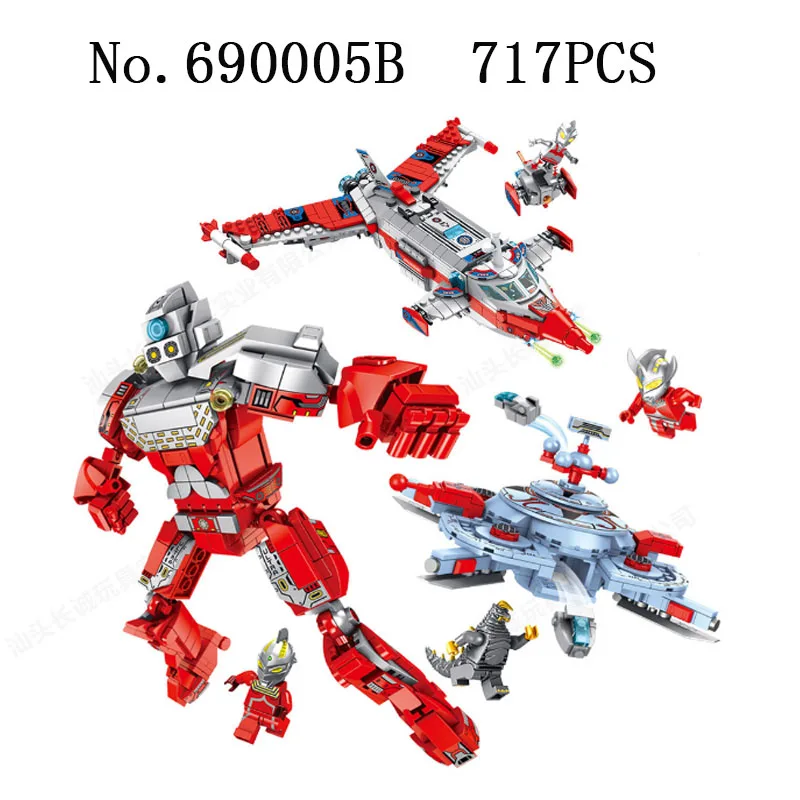 

690005B 717pcs Ultraman fighter 5 in 1 ZAT base Children's educational gift assembled building block toy