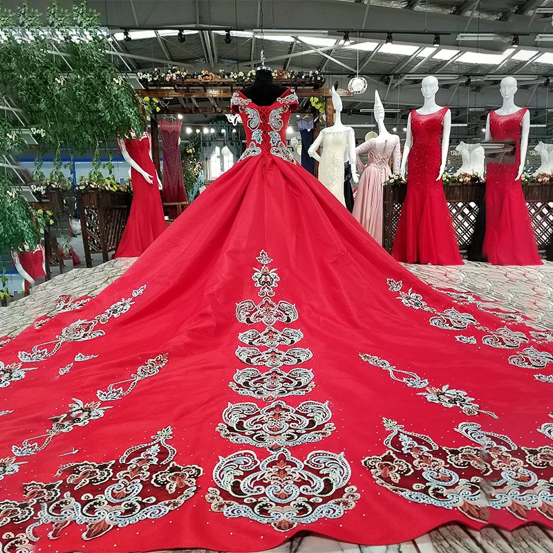 LS65440 цвет цветок красный вечернее платье O-образным вырезом крышка рукав