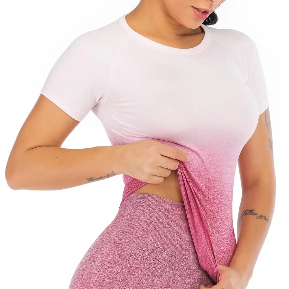 Женская футболка для йоги Zhangyunuo бесшовный укороченный топ с коротким рукавом и
