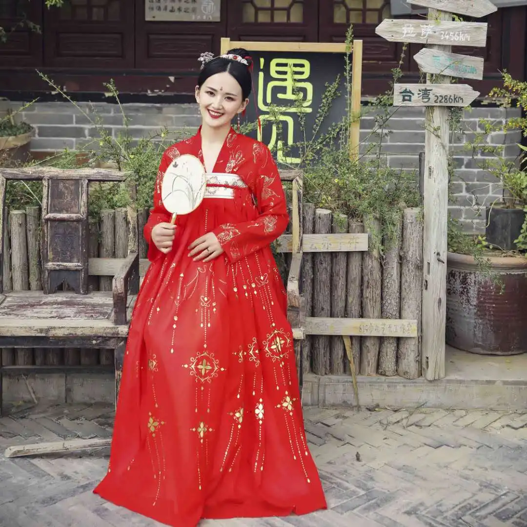 Фильм драма летние Hanfu для женщин Красный Юбка Феи Комплект в китайском стиле