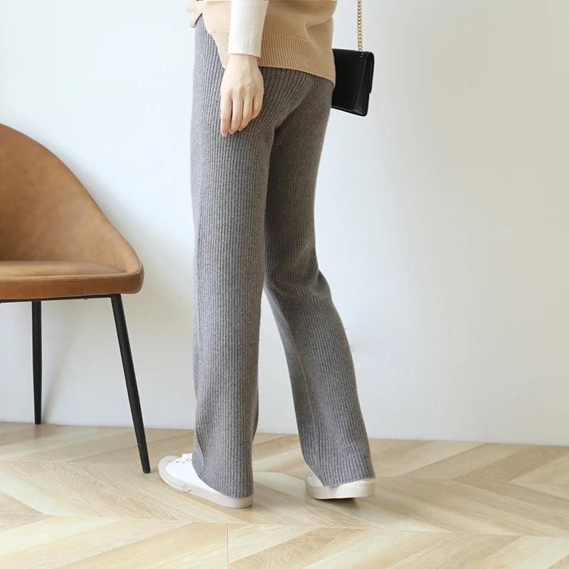 Casual Straight Leg Knitted Pants Women Must Have 100% Wool Loose Pants Slim Look All-match Long Trousers Soft Finewool 2020
