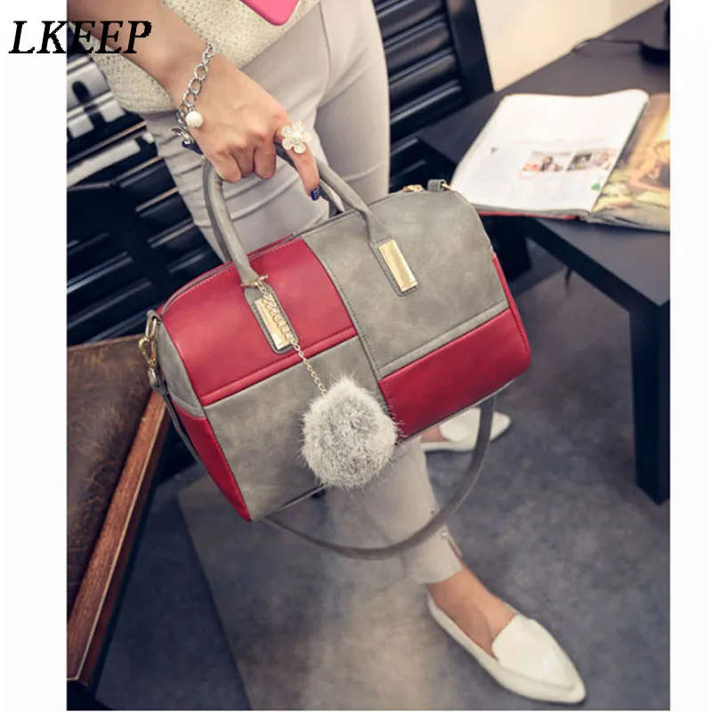 

Hot Sale Boston Patchwork PU Leather Women Bag Design shoulder crossbody Messenger bags Fashion Handbag Short Handle 969215