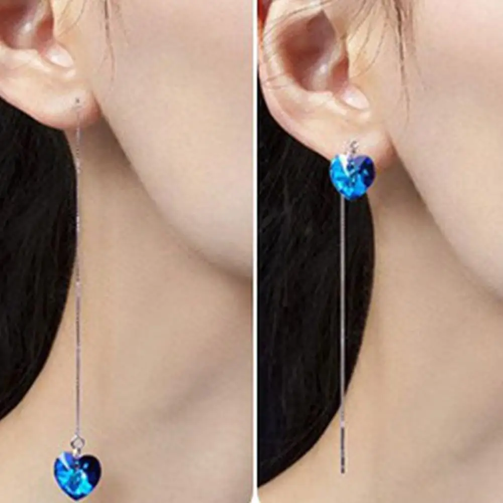 Женские Стразы в форме сердца с длинным линейный цепи серьги нити ювелирное