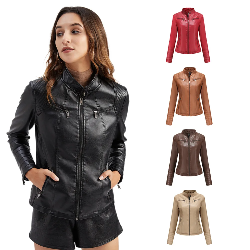 2021 European and American spring and autumn thin locomotive clothes European leather jacket short fashion women's jacket