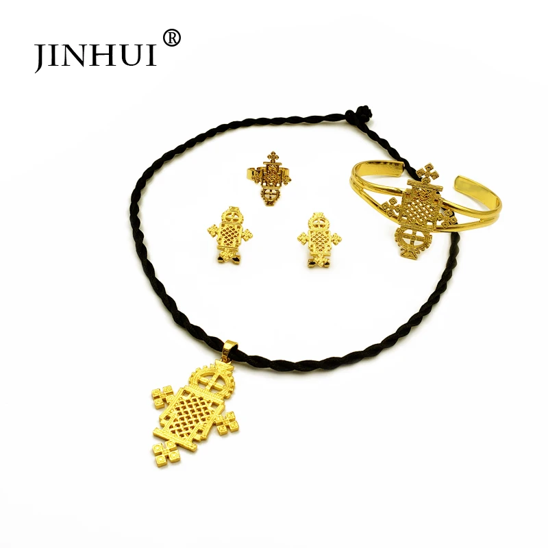Jin Hui, новинка, эфиопские Ювелирные наборы, подвеска, ожерелье, серьги, кольцо, золотые подарки для женщин, африканская Эритрея, ювелирные изделия, свадебные подарки