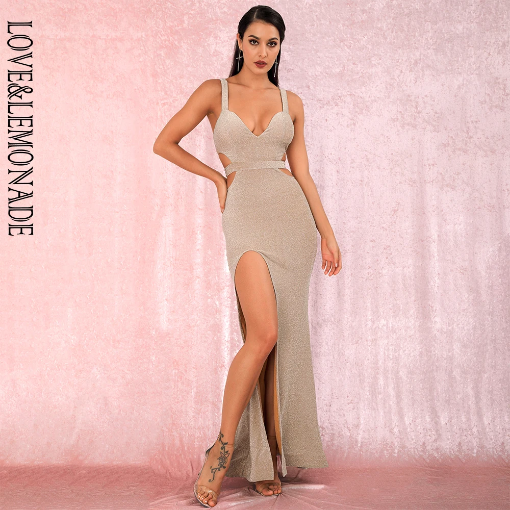 Женское вечернее платье LOVE & LEMONADE абрикосовое облегающее труба из