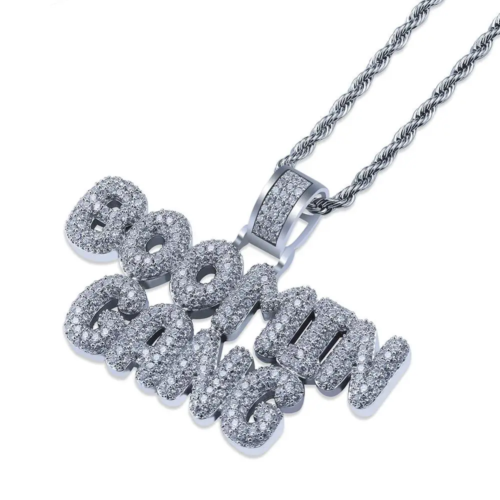 Hip Hop AAA Cubic Zirconia Bling Iced Out BOOMIN GANG Bubble Letters Pendants Necklace for Men Rapper Jewelry Drop Shipping | Украшения и
