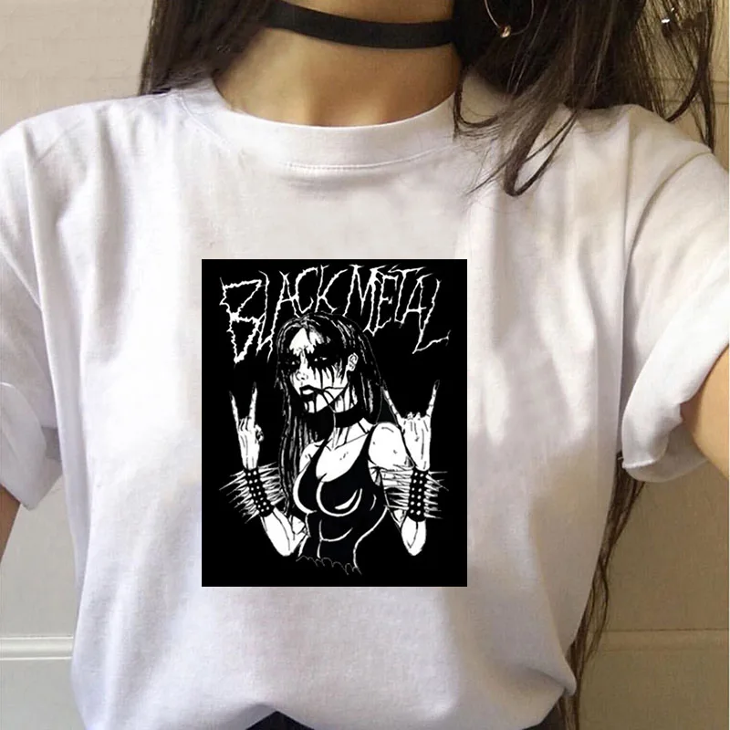 Женская футболка с коротким рукавом черная Свободная Повседневная в готическом