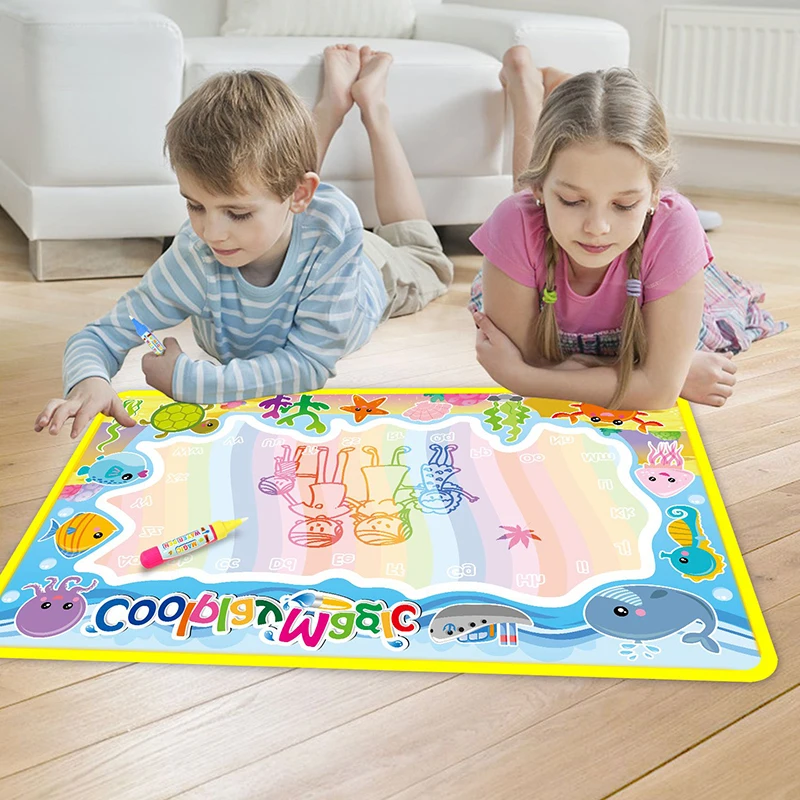 Water Doodle Mat with 2 Pens 7 Styles Reusable Cloth Magic Drawing Board for Kids Children Gift Baby Educational Painting Toys