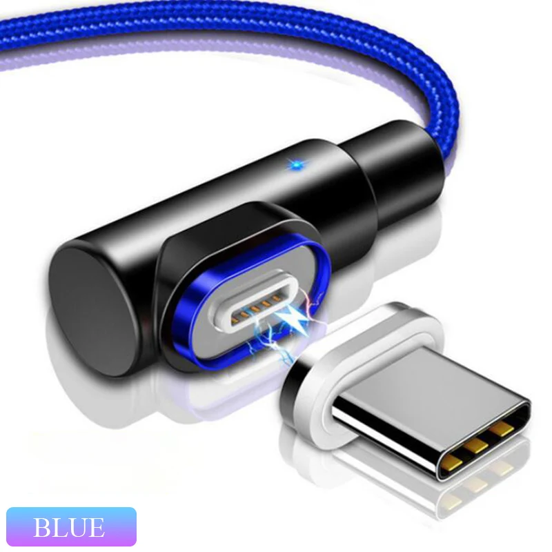 Синий Магнитный кабель 3A Micro usb type C кабель освещения для iphone XS huawei honor 9X Быстрая зарядка магнит зарядное устройство кабели для мобильных телефонов - Цвет: Синий