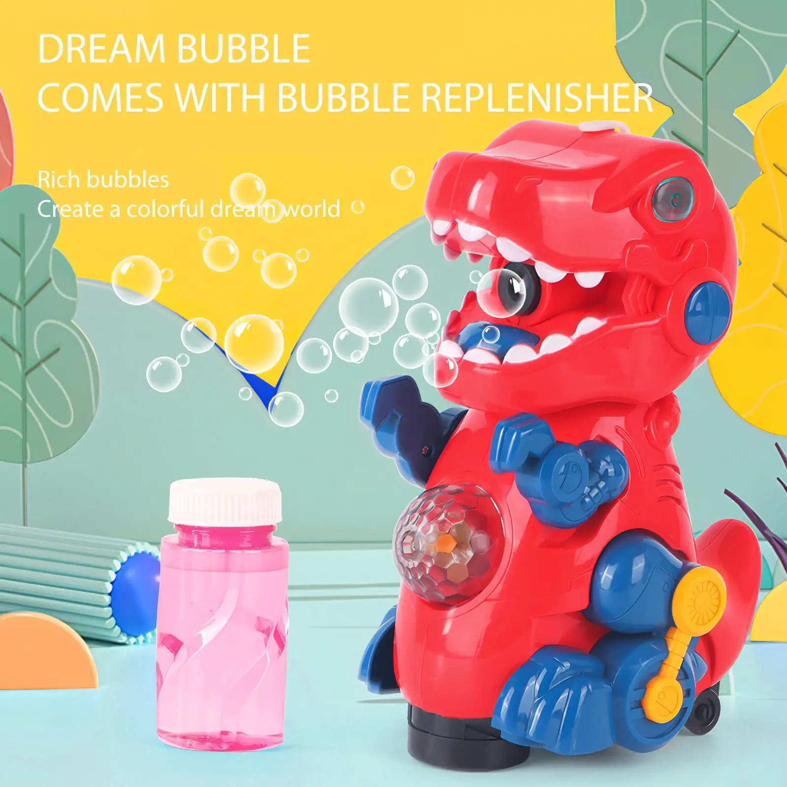 

Dinosaur Bubble Blower Electric Walking Automatic Bubble Machine With Light Sound ABS Plastic Toy Kids Children Outdoor Playing