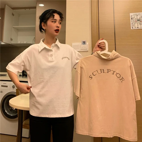 Женская футболка-поло с отложным воротником Повседневная Свободная Базовая