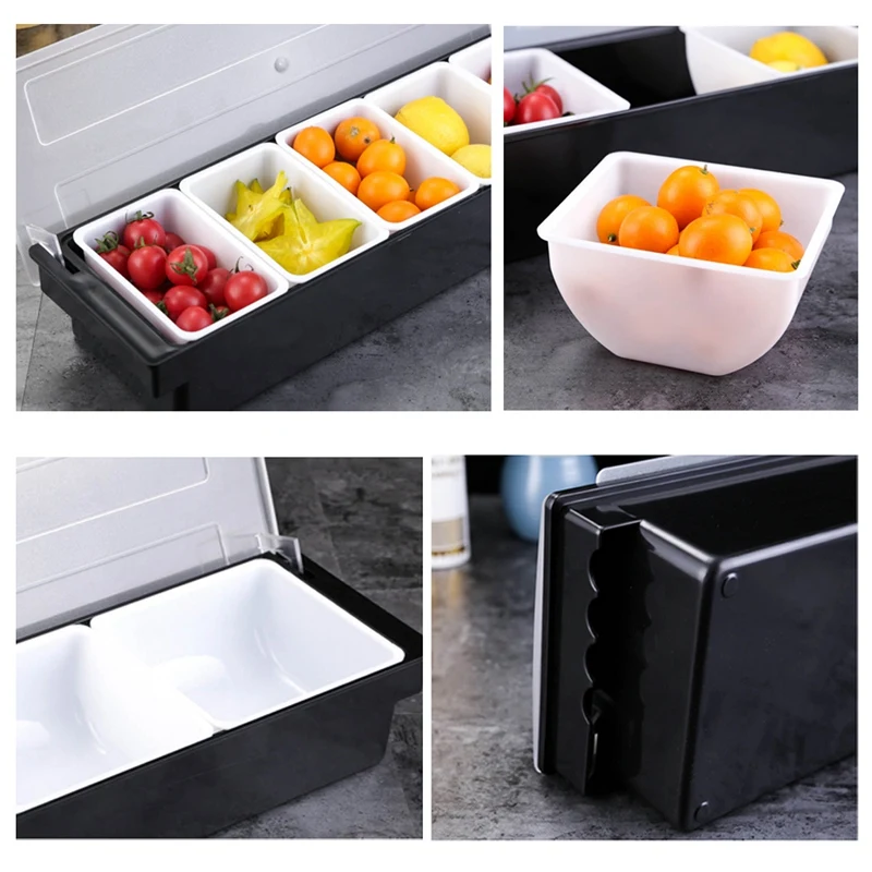 

Hot XD-Kitchen 5 Compartment Seasoning Case Bar Condiment Box Holder Bar Drinks Fruit Garnish Cocktail Decorative Box Ktv Fruit