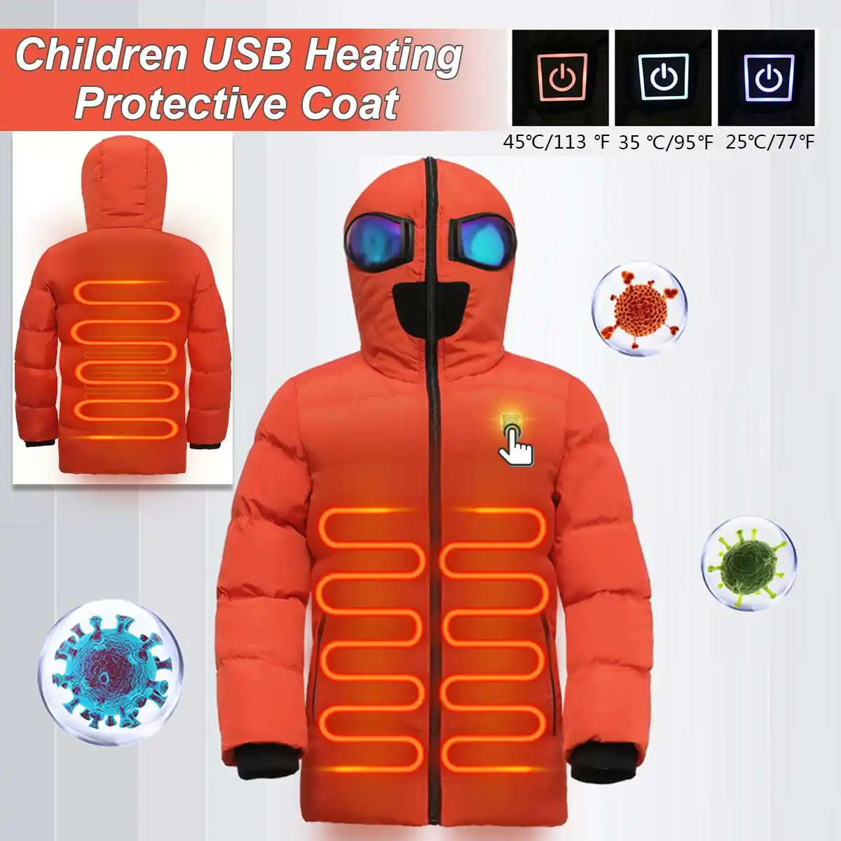 

Children USB Heated Jacket Vest Warmer 3s Heated Sportswear Winter Hooded Vest For Camping Coat Smart Heated Jacket 130-175CM
