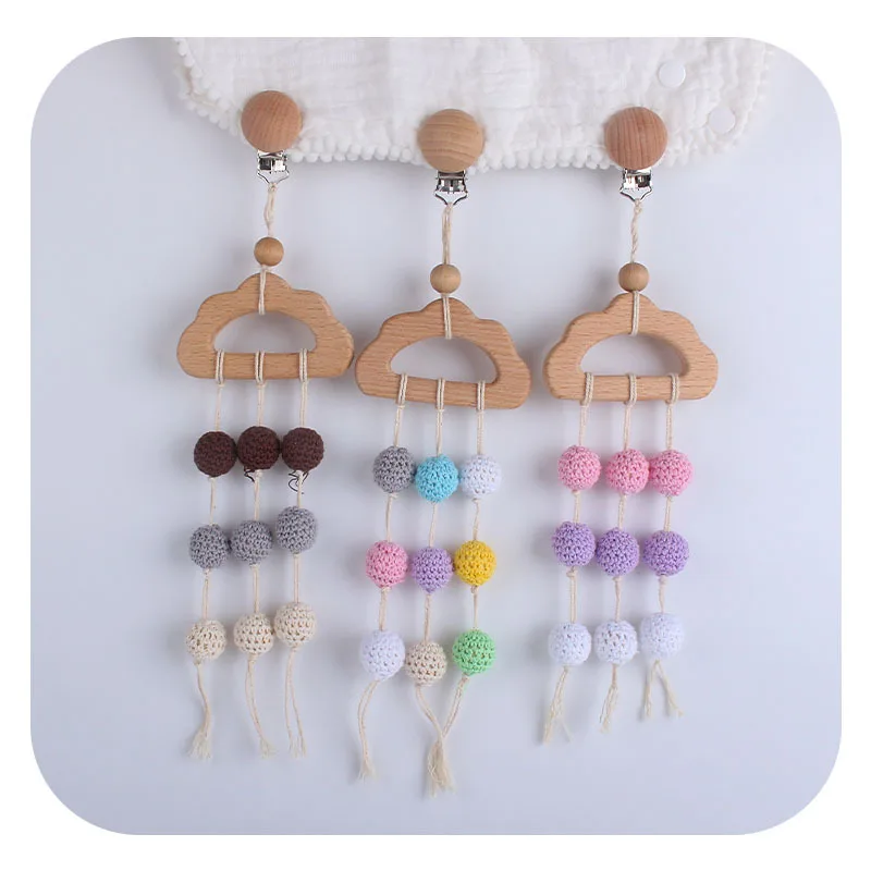 Kissteether 1 Uds beb&eacute; de madera mordedor de BPA libre haya roedor Crochet madera chupete de cuentas colgante campanas chupete cierre juguete para regalo-2
