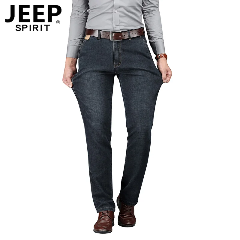 JEEP SPIRIT/Брендовые джинсовые брюки, мужские повседневные Прямые осенние джинсы со средней талией, мужские черные и синие джинсы, большие размеры 30-44, Hombre