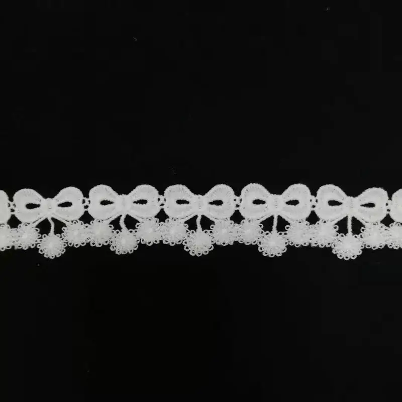 Кружевная ткань с вышивкой и бантом 1 размер облицовка гипюра 3 см белые кружевные